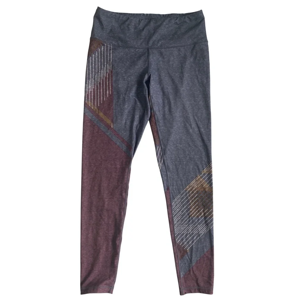 prAna Women Charcoal Burgundy Pillar Geometric Boho Space Dye Yoga Leggings S